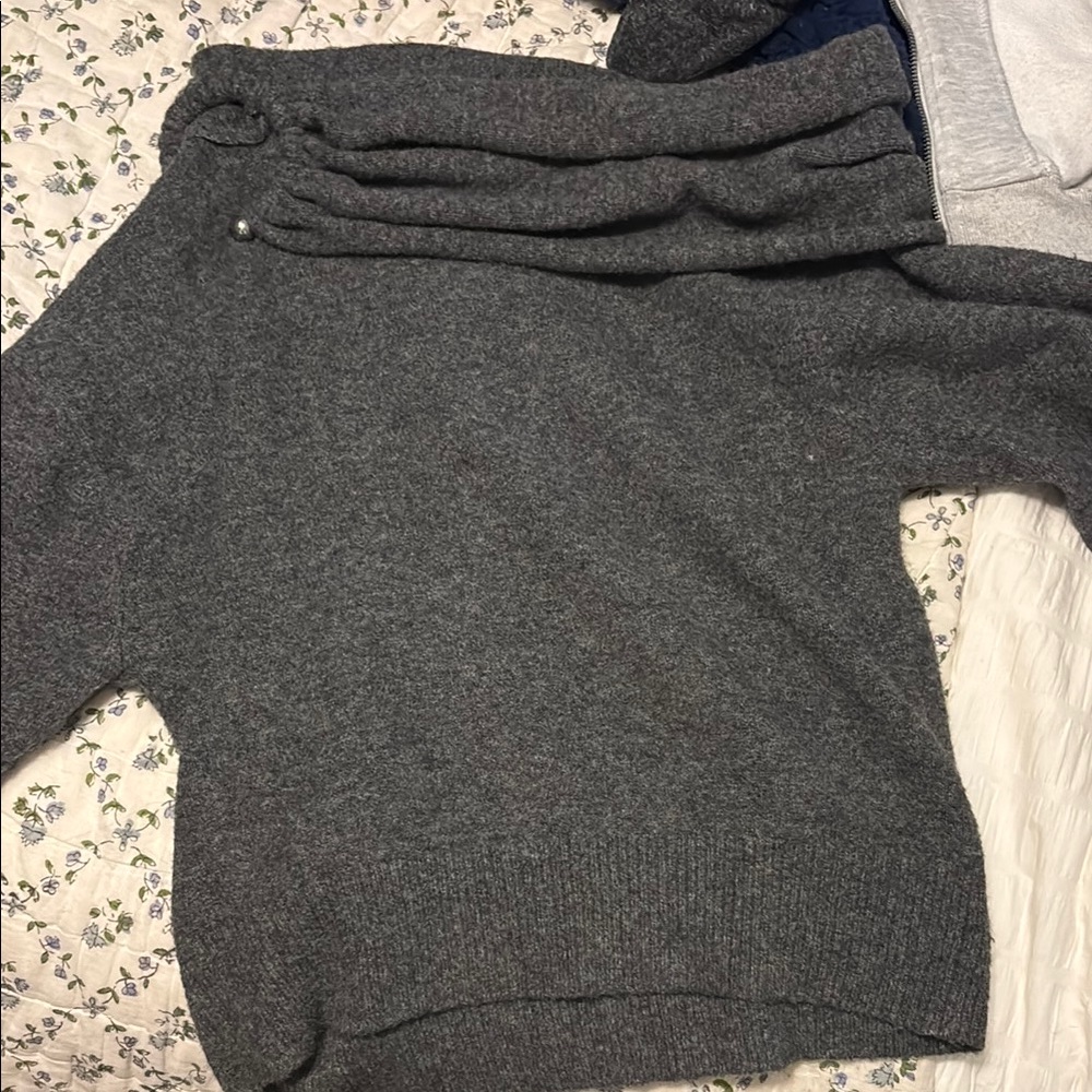 Zara Women’s Off Shoulder Gray Sweater with Silver Detail